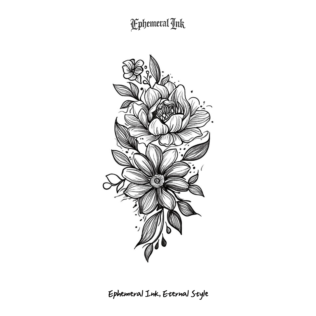 Tatouages temporaires floraux épurés, motifs végétaux pour le quotidien (2 feuilles par paquet)