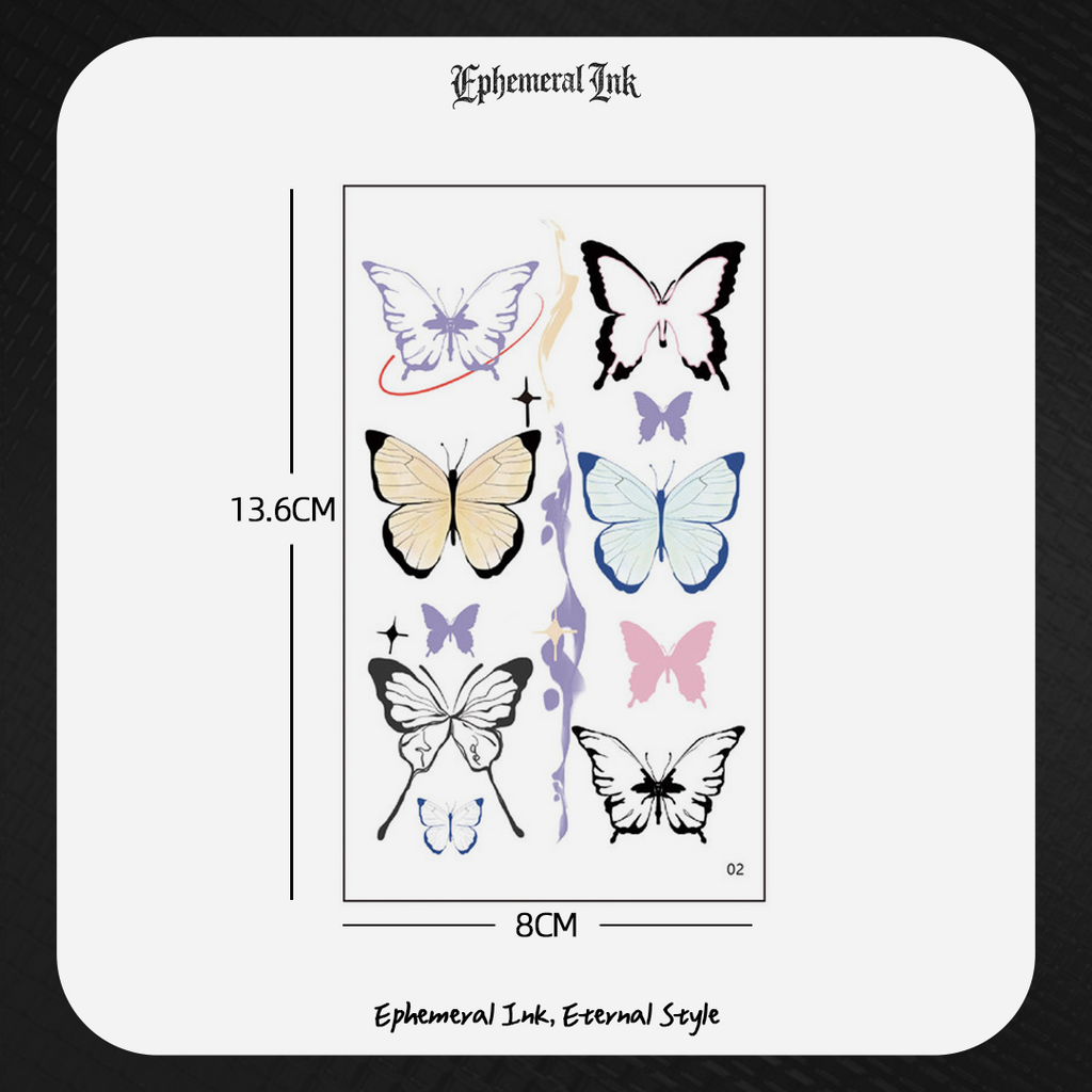 Tatouages éphémères papillons à l'esthétique minimaliste, petit lot de tatouages papillons pour un usage quotidien (2 feuilles par lot)