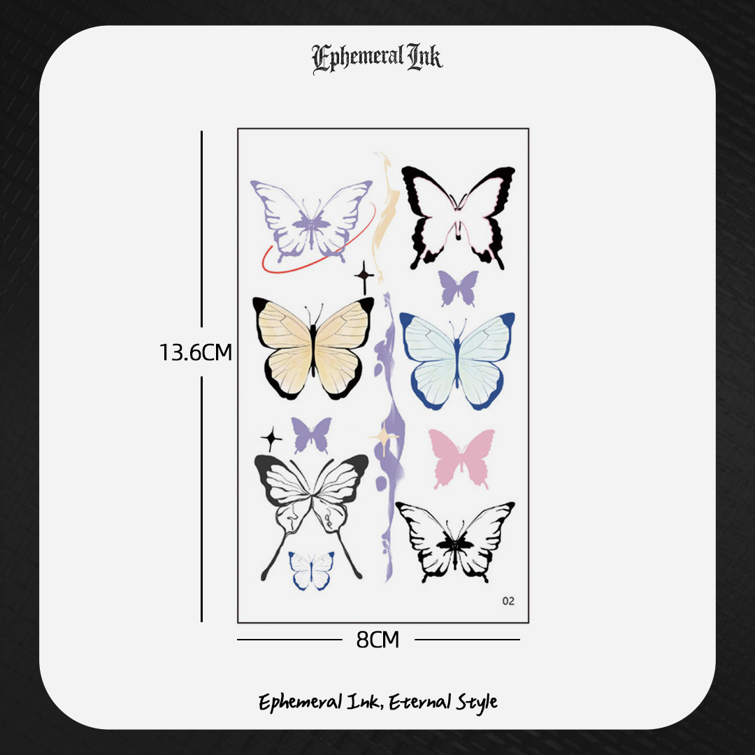 Tatouages éphémères papillons à l'esthétique minimaliste, petit lot de tatouages papillons pour un usage quotidien (2 feuilles par lot)