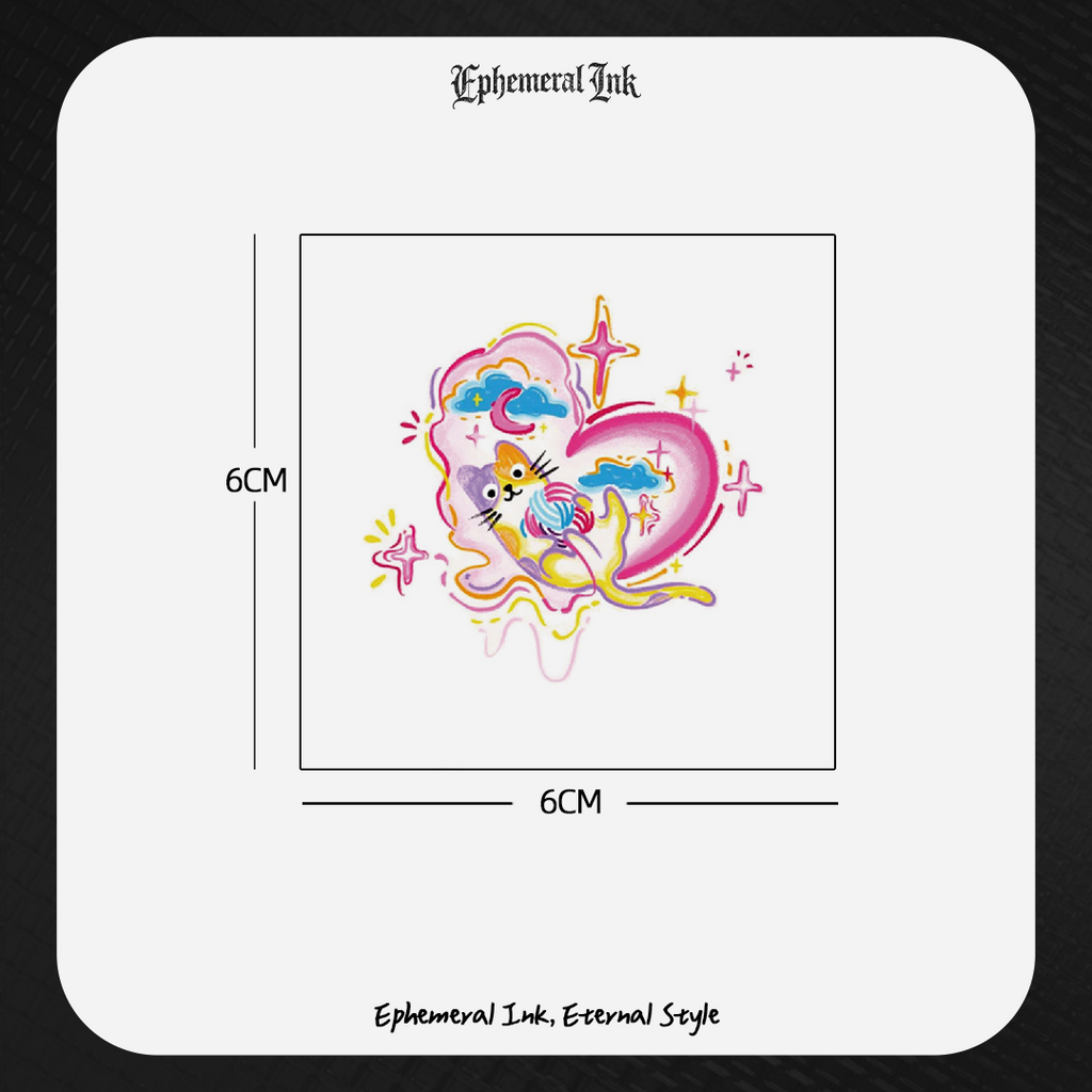 Tatouages éphémères mignons de sirène chat Y2K, autocollants de tatouage imperméables en forme d'étoiles et de cœurs colorés (2 feuilles par lot)