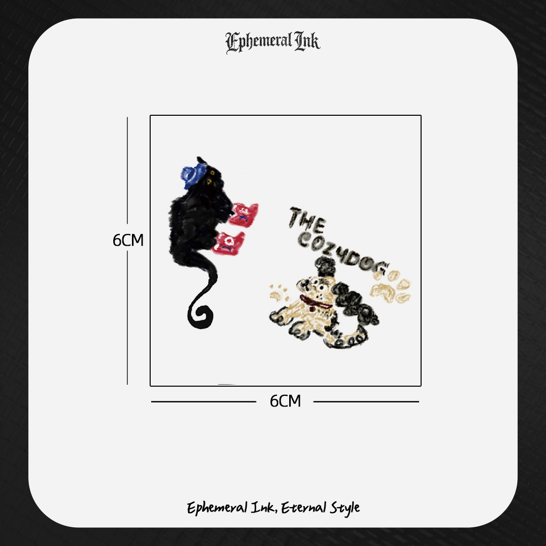 Unique Whimsical Cat & Dog Temporary Tattoos (2pcs/set)