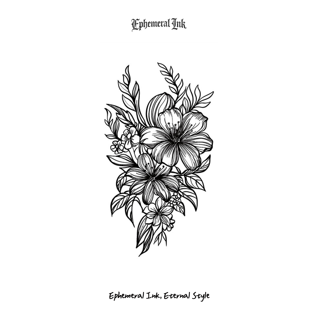 Tatouages temporaires floraux épurés, motifs végétaux pour le quotidien (2 feuilles par paquet)