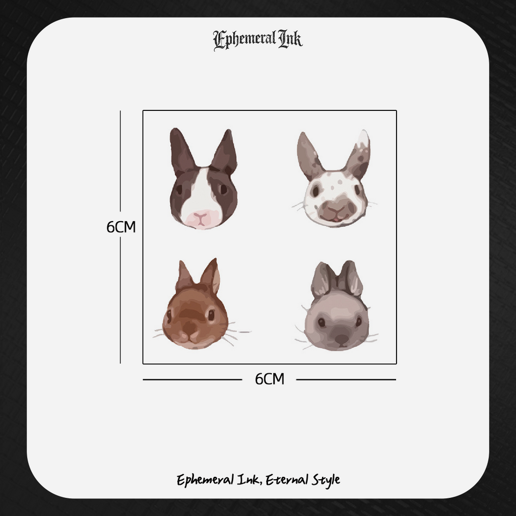 Cute Realistic Bunny Head Temporary Tattoos (2pcs/set)