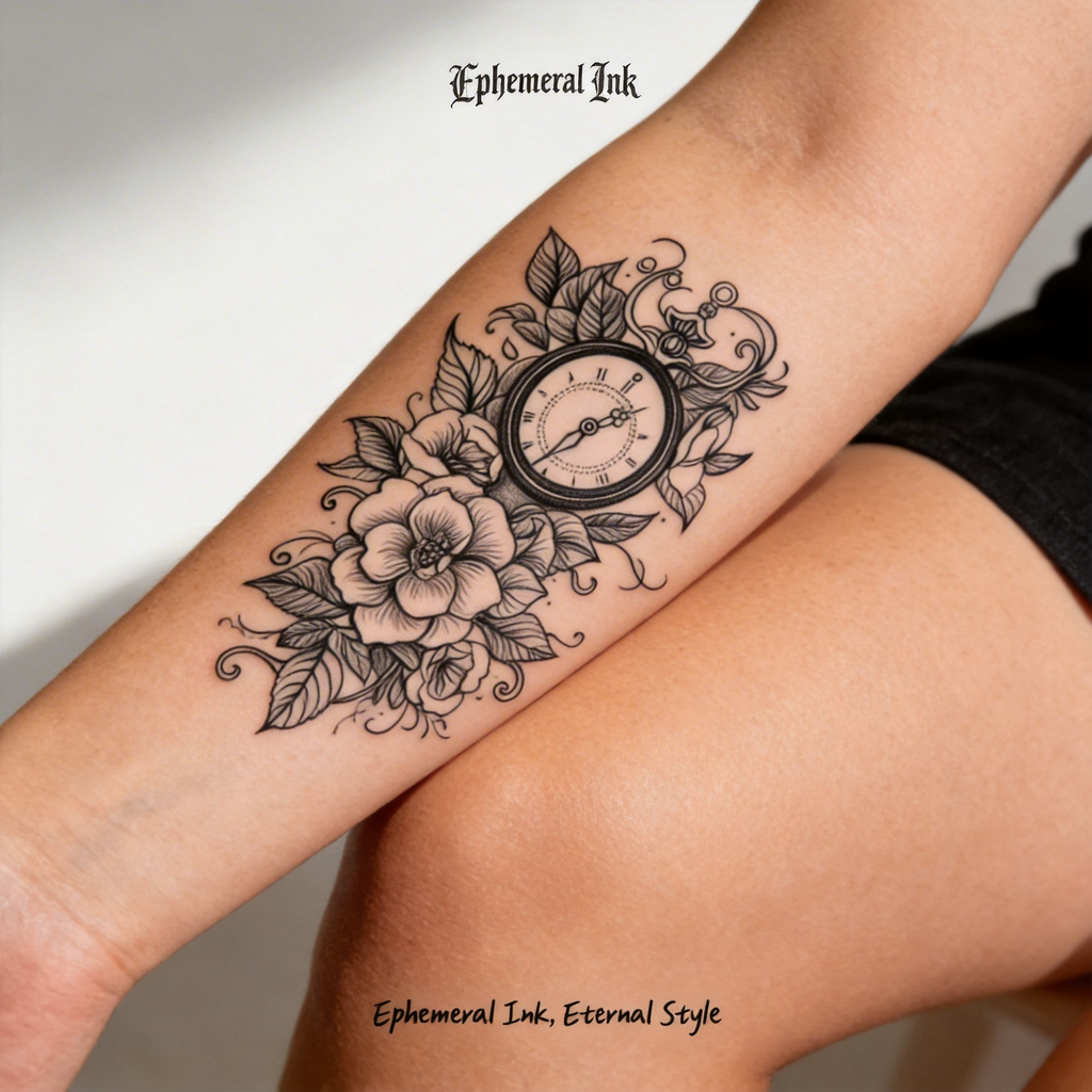 Tatouages temporaires floraux épurés, motifs végétaux pour le quotidien (2 feuilles par paquet)