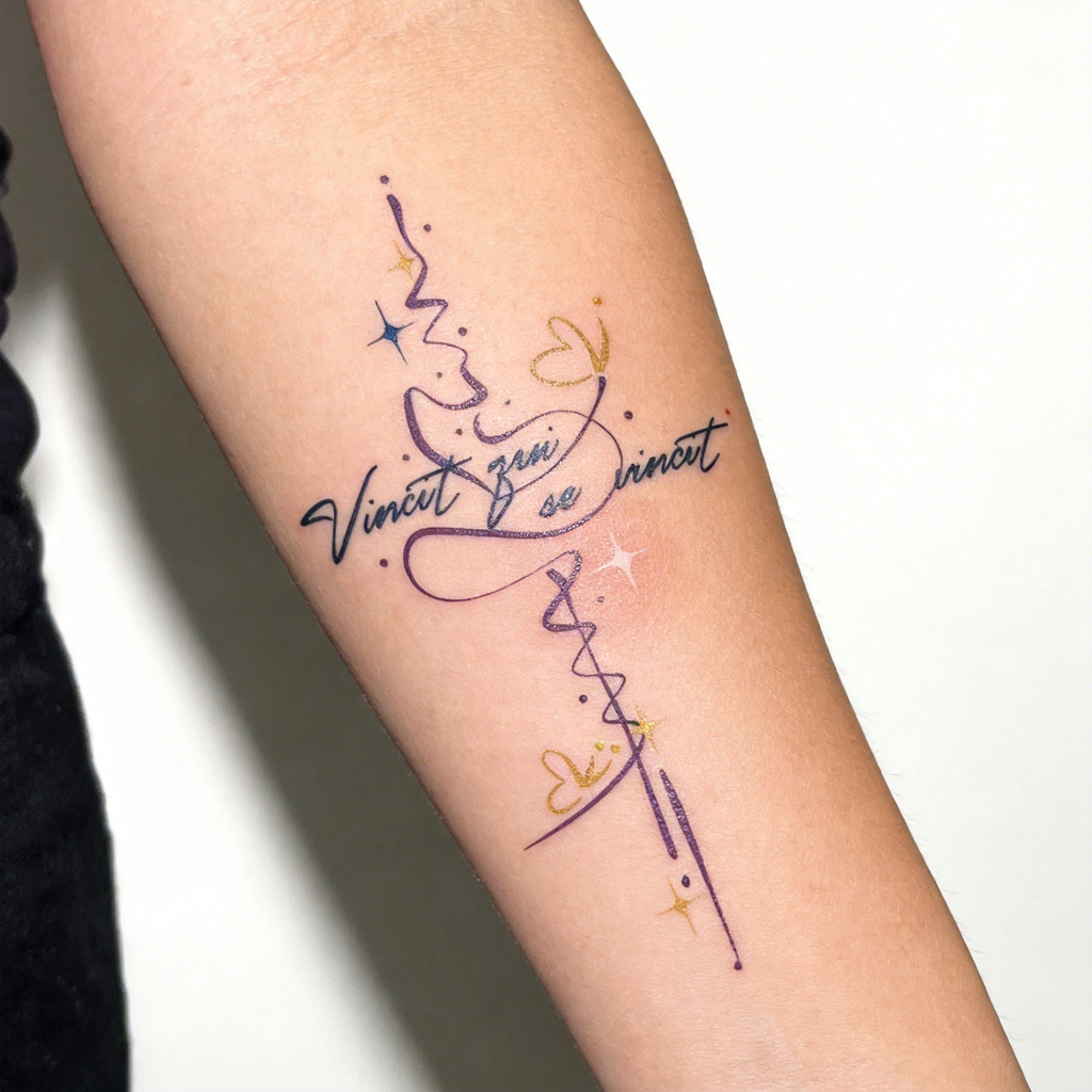 Tatouage Temporaire Couleur Citation Latine « Vincit qui se vincit » (2 feuilles par lot)