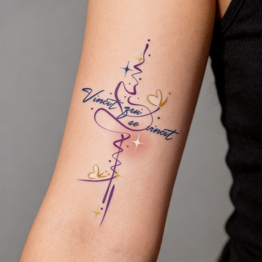 Tatouage Temporaire Couleur Citation Latine « Vincit qui se vincit » (2 feuilles par lot)