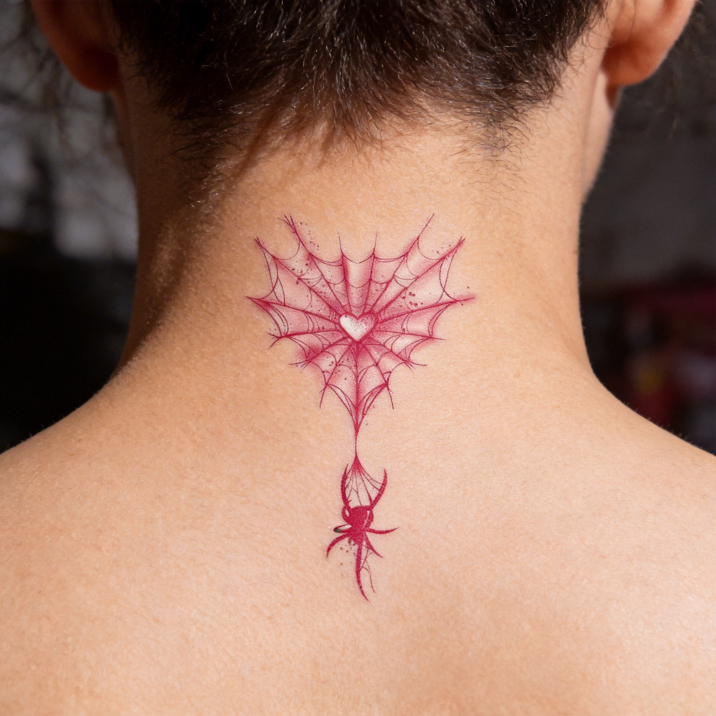 Pink Spider Web Heart Temporary Tattoo, Gothic Spider Tattoo Sticker (2 sheets per set)