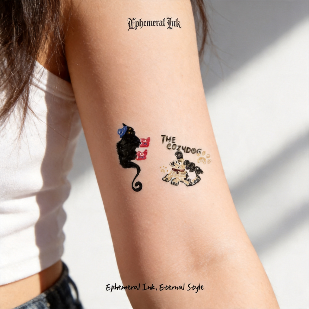 Unique Whimsical Cat & Dog Temporary Tattoos (2pcs/set)