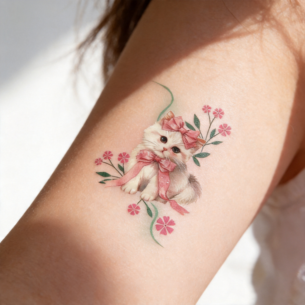 Adorable Watercolor Kitten Temporary Tattoos (2pcs/set)
