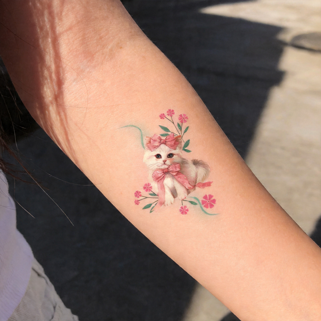 Adorable Watercolor Kitten Temporary Tattoos (2pcs/set)