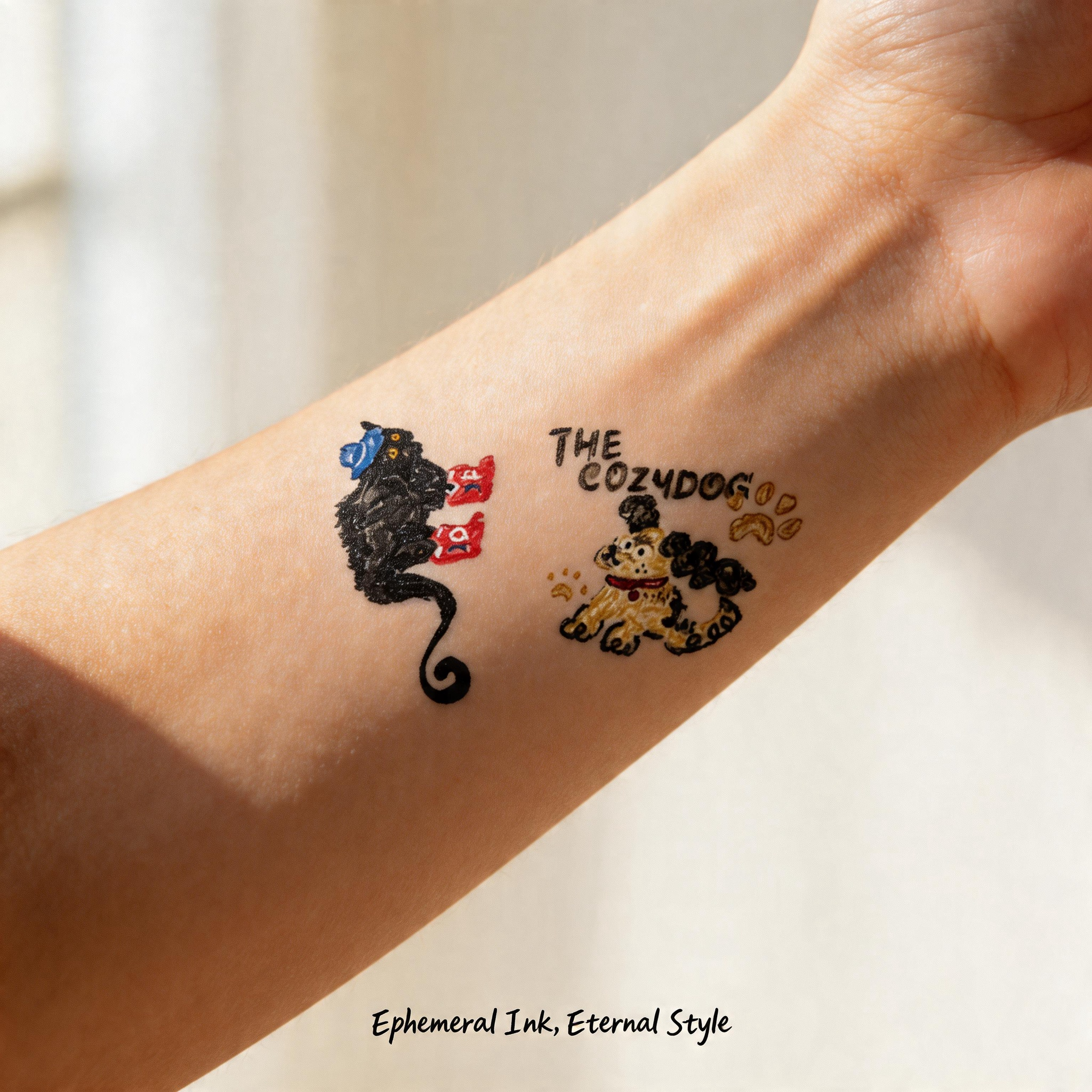 Unique Whimsical Cat & Dog Temporary Tattoos (2pcs/set)