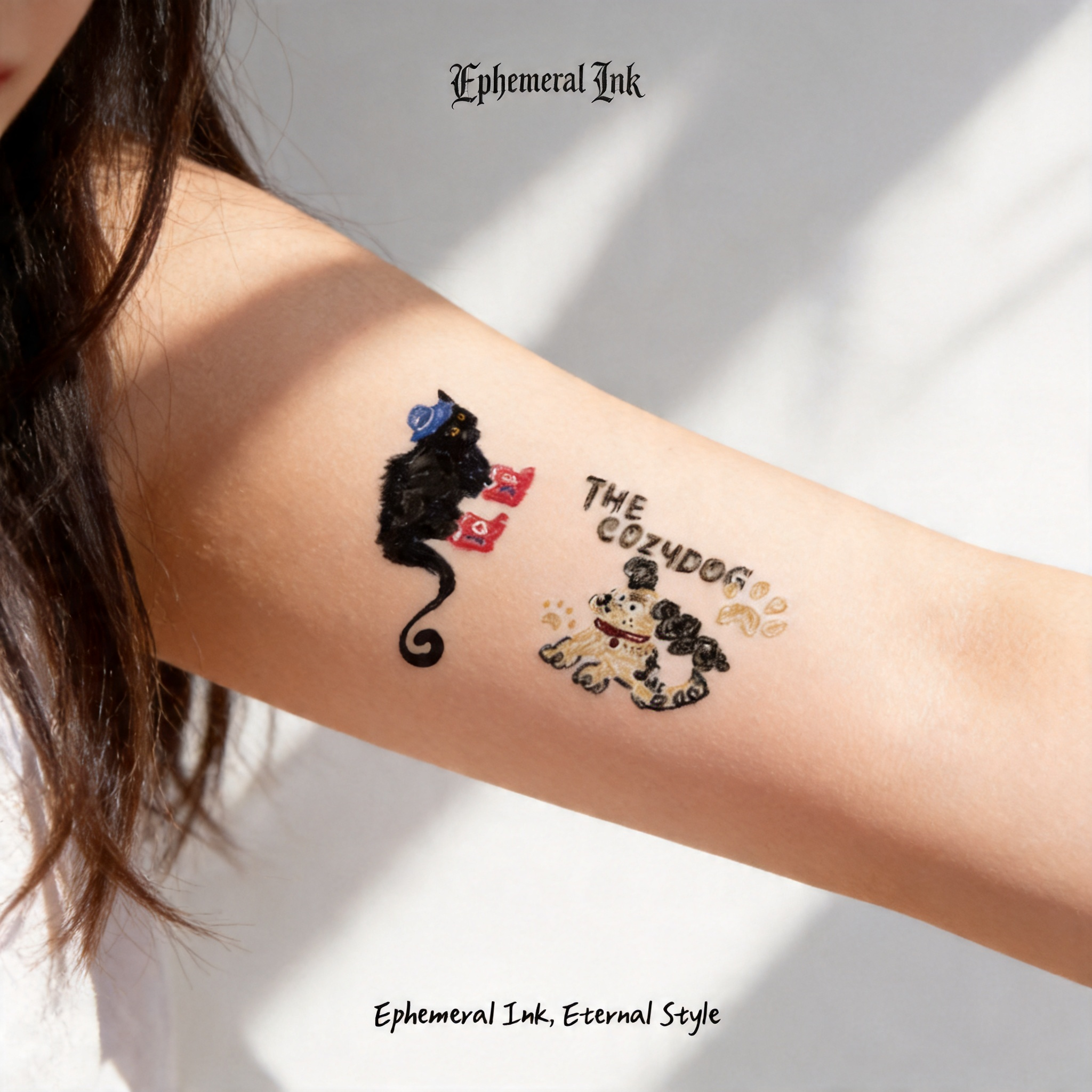 Unique Whimsical Cat & Dog Temporary Tattoos (2pcs/set)