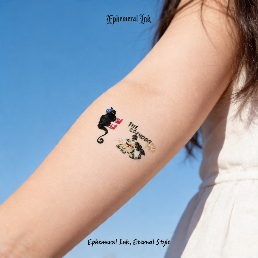 Unique Whimsical Cat & Dog Temporary Tattoos (2pcs/set)