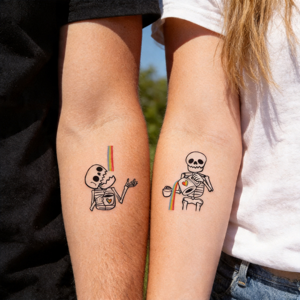 Rainbow Skull Couple Temporary Tattoos (2pcs/set)