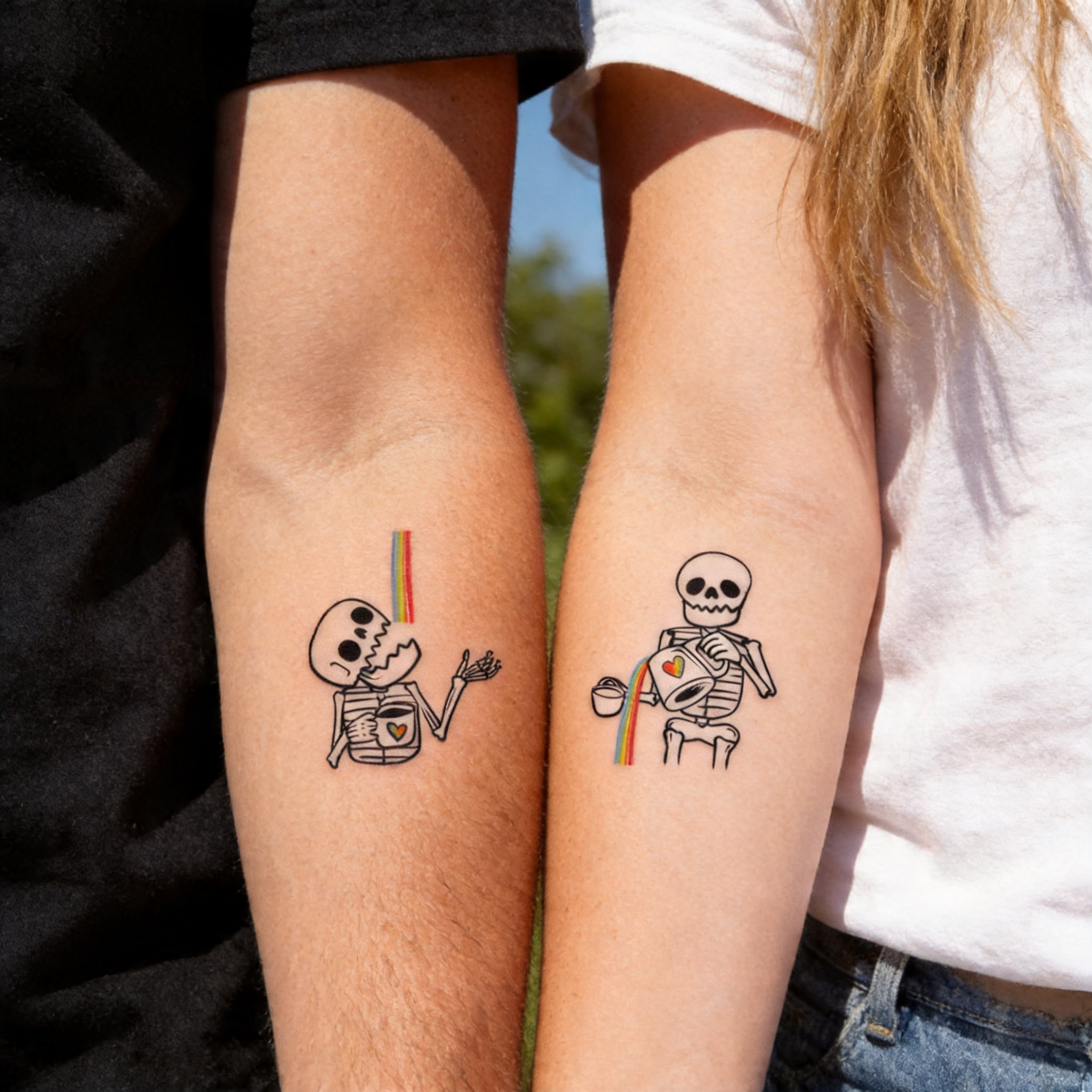 Rainbow Skull Couple Temporary Tattoos (2pcs/set)