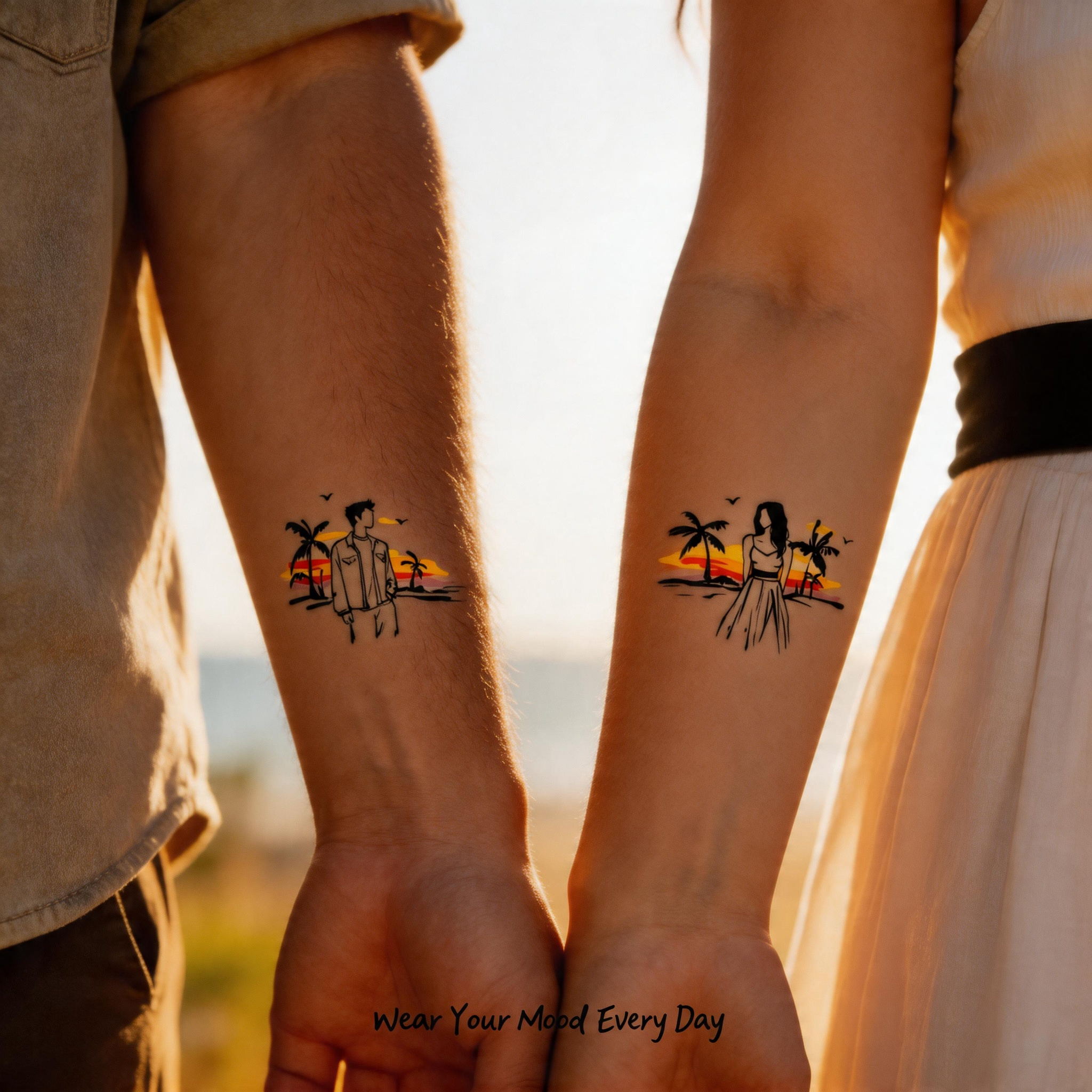 Romantic Beach Couple Temporary Tattoos (2pcs/set)