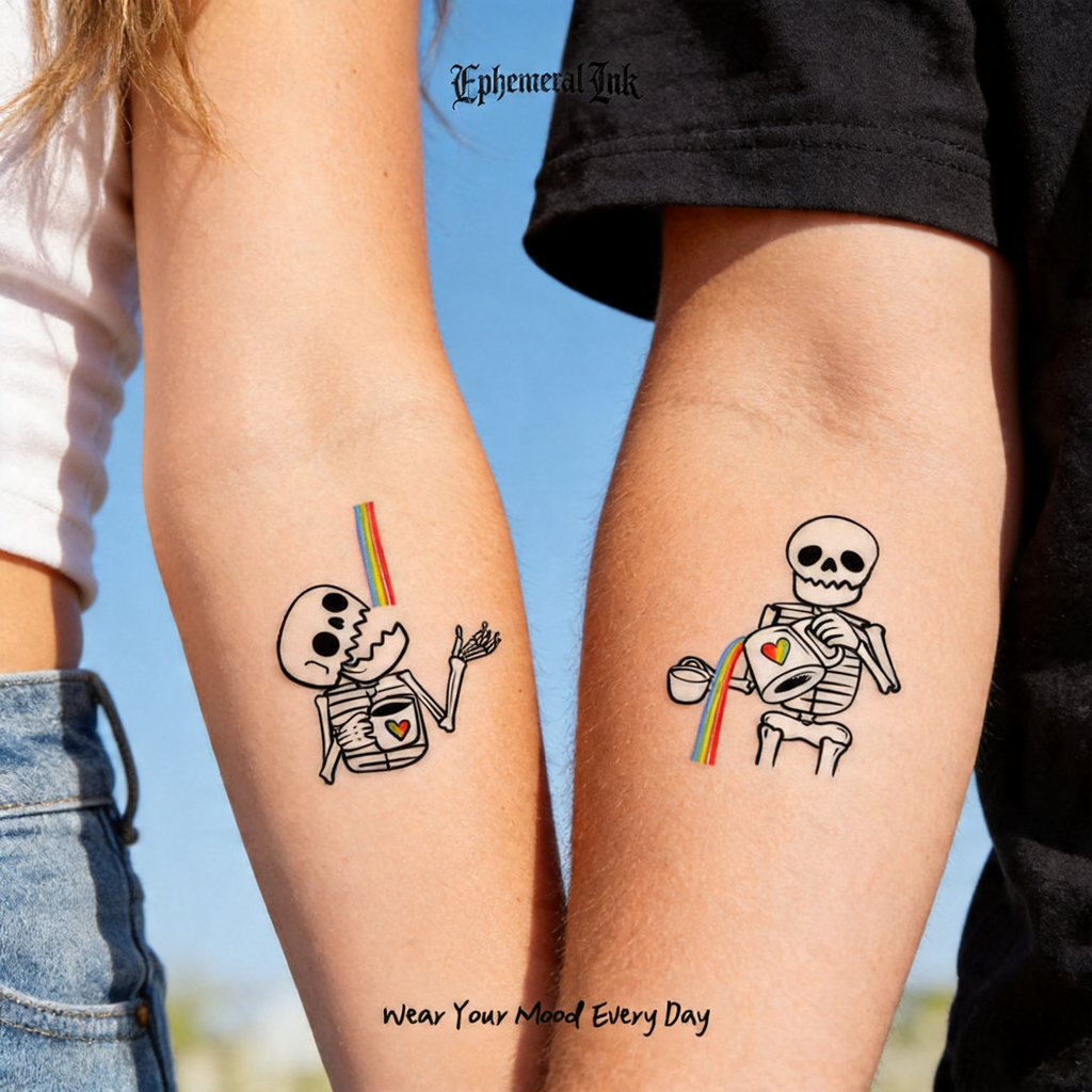 Rainbow Skull Couple Temporary Tattoos (2pcs/set)