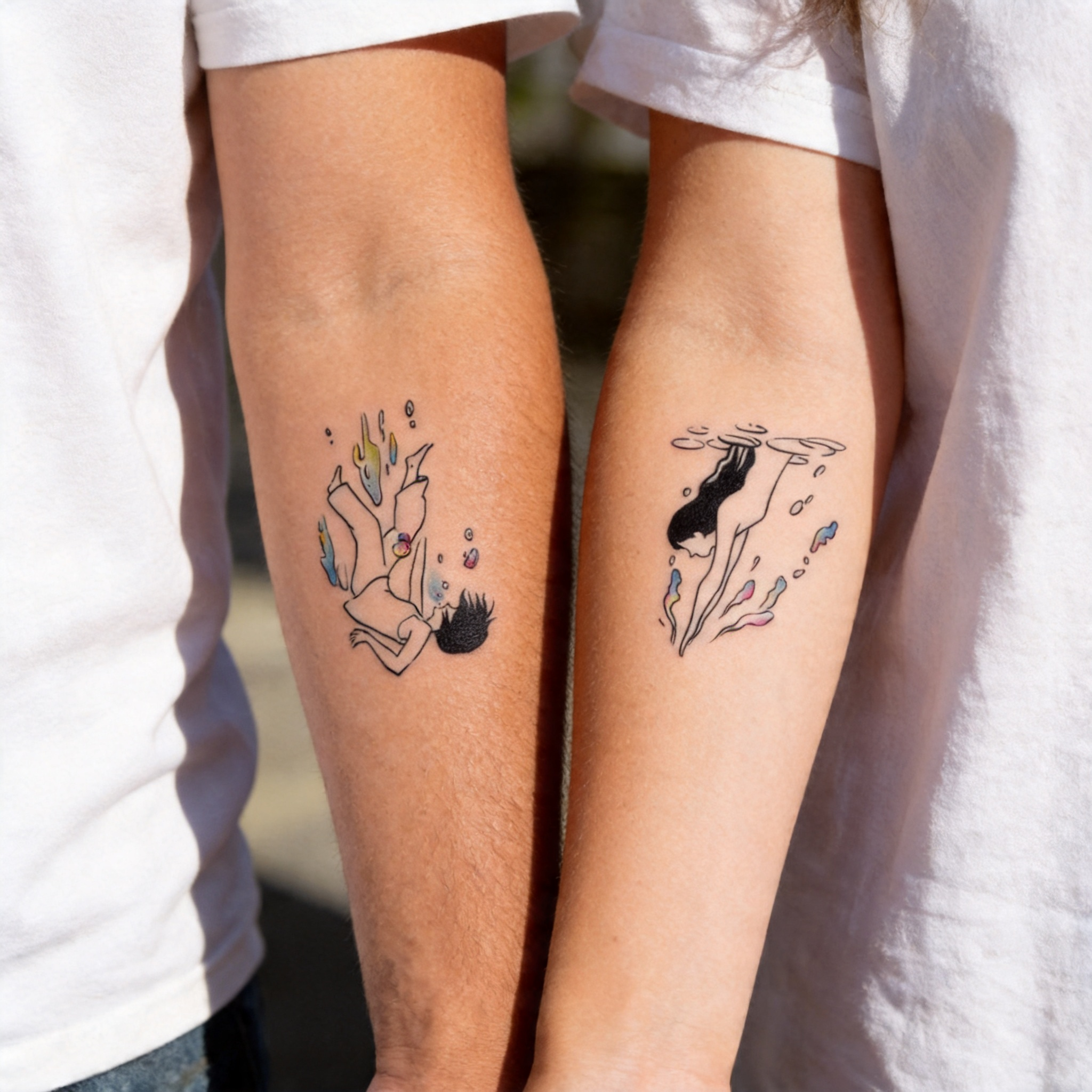 Swimming Couple Temporary Tattoos (2pcs/set)
